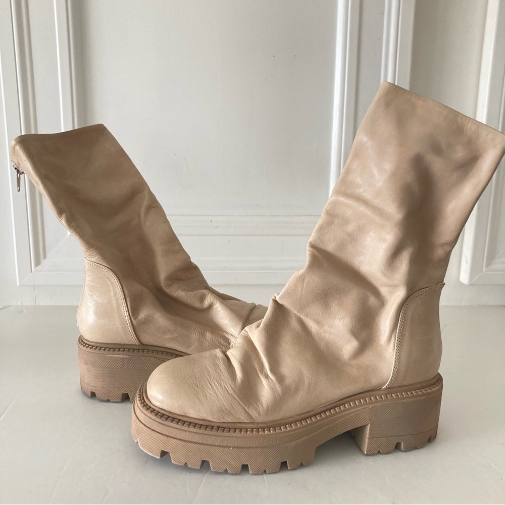 Free People Emma Ruche Natural Leather Boots Sz 38